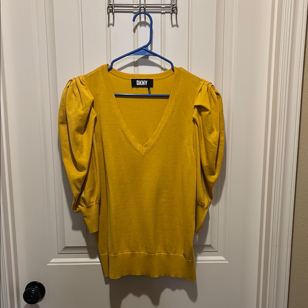 Dkny Mustard Yellow V-Neck Sweater